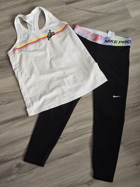 Nike Black Leggings with Multicolor Tie-Dye Waistband And Racerback Tank Bundle